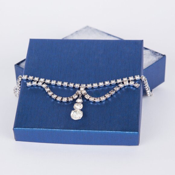 VINTAGE ART DECO 1940's STYLE RHINESTONE TEARDROP STONE NECKLACE - Picture 5 of 9